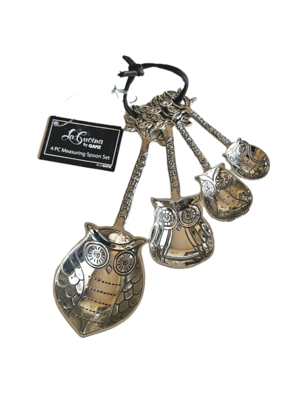 Ganz La Cucina Owl Measuring Spoon Set 4pc Zinc Alloy Silver Tone New With Tags